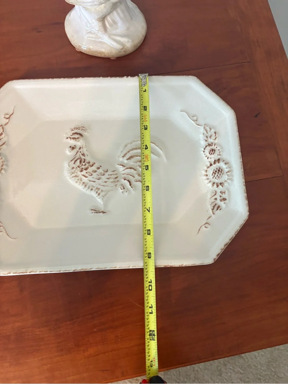 Farmhouse Ceramic Rooster Figurine & Decorative Platter Set Cream